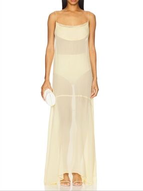 SWF Yellow Two Piece Sheer Maxi Slip Dress in XS